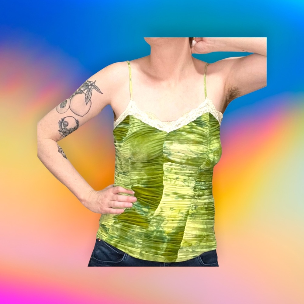 Y2K Green Ruched Tank Top - Picture 3 of 7